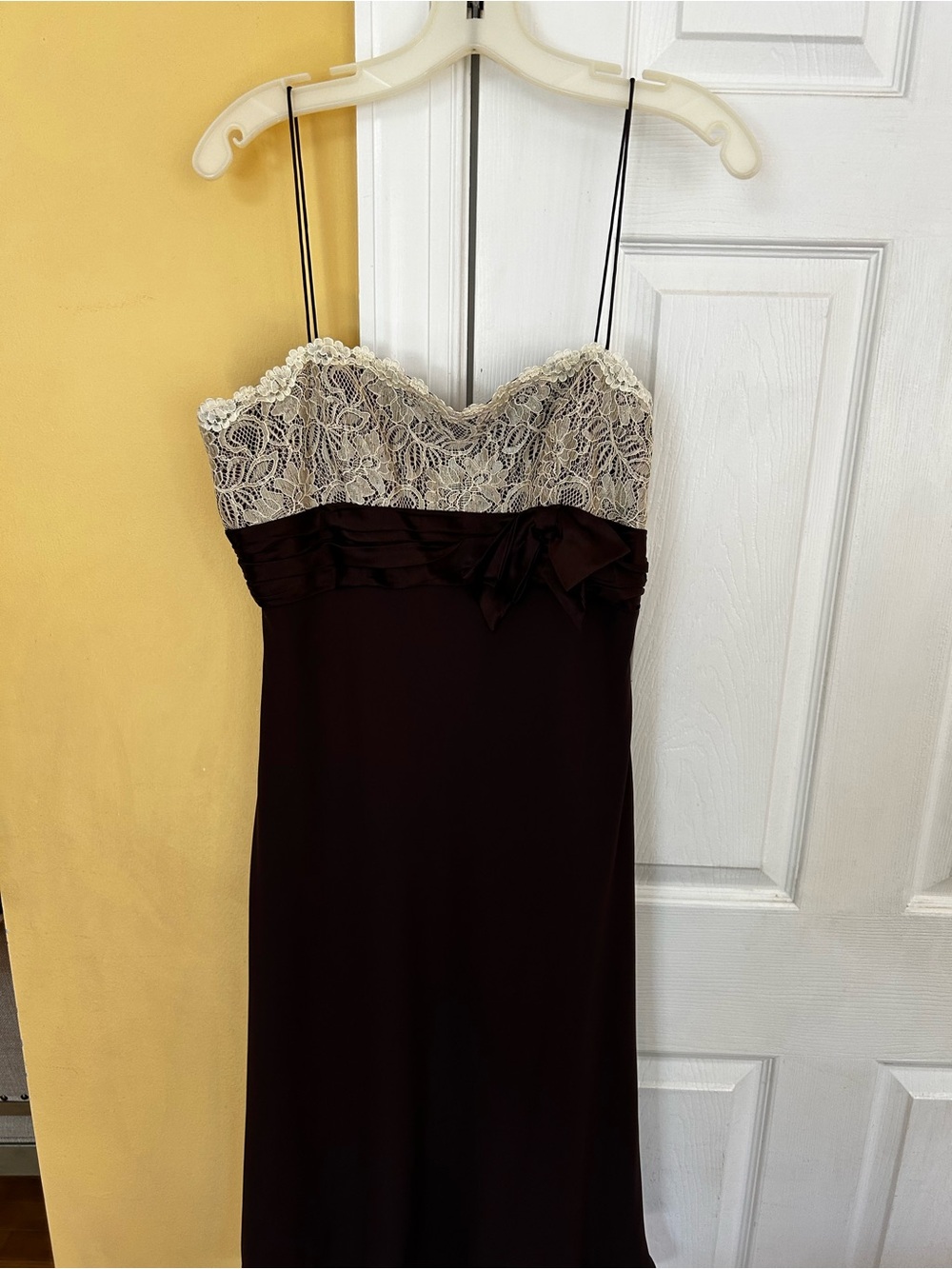 Jones New York Strapless Lace Bodice Dress in Cream and Dark Brown